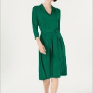 NWT Charter Club 3/4 sleeve green midi wrap dress